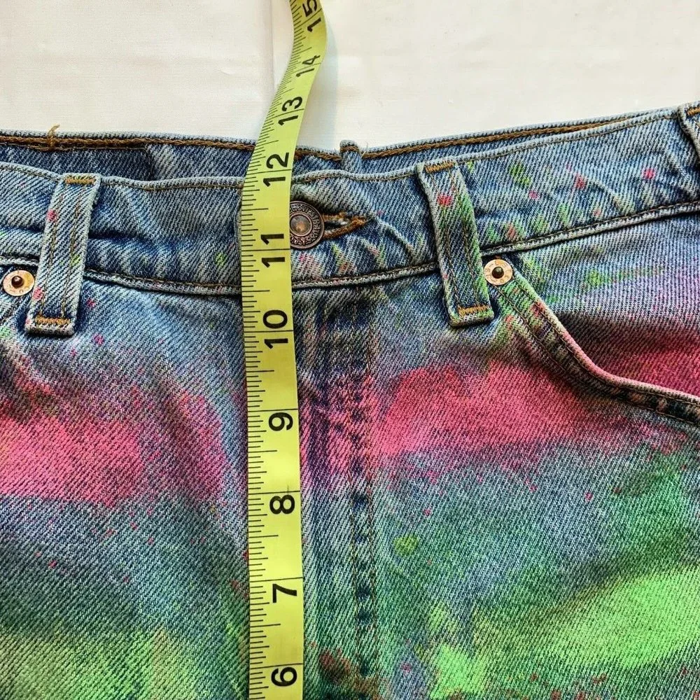 Vintage Levi's 550 Jean Denim Shorts Men 32‎ (31) USA Orange Tab Painted Altered